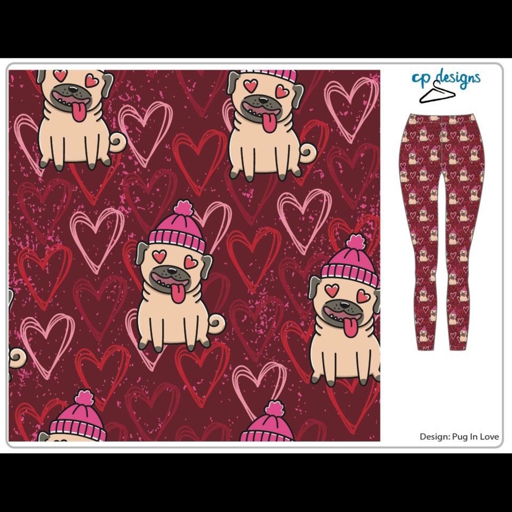 CP Designs Pug Valentines Leggings Size TC